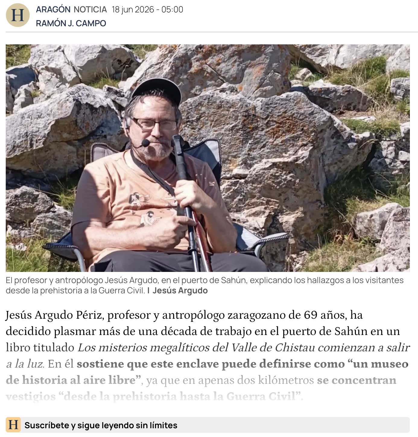 Artículo de Heraldo de Aragón sobre Jesús Argudo y el Puerto de Sahún